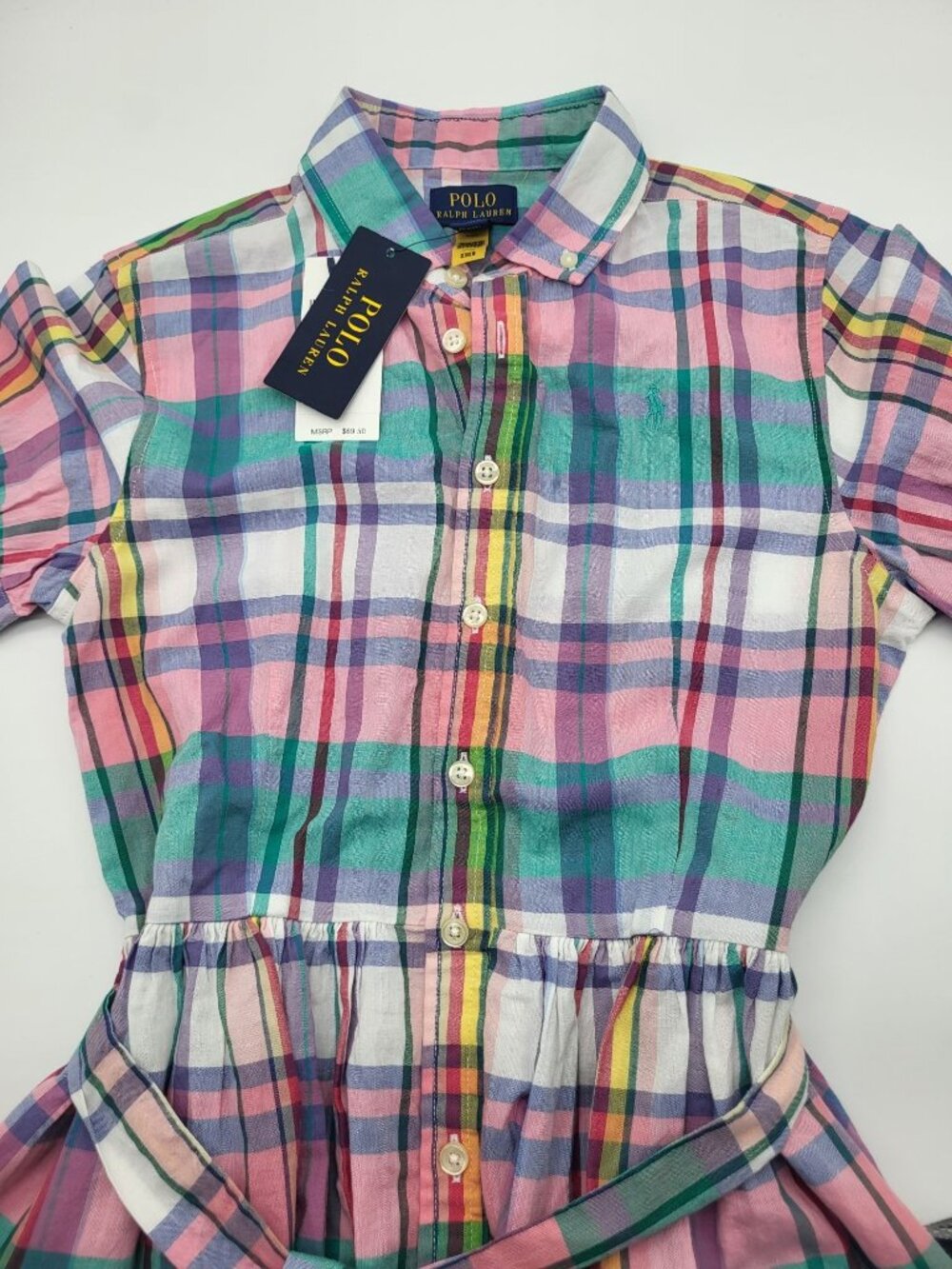 Polo Ralph Lauren Girls Plaid Madras Button Down Dress 14 Multicolor Preppy - Picture 9 of 9